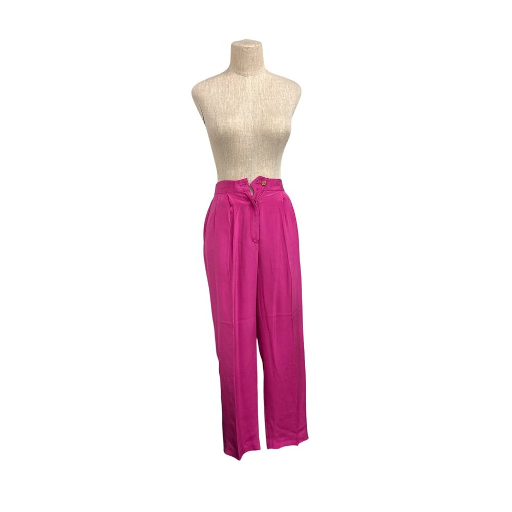 Vintage Randy Kemper 100% Silk Fuchsia Hot Pink Trousers Size 8 High Rise Pleate